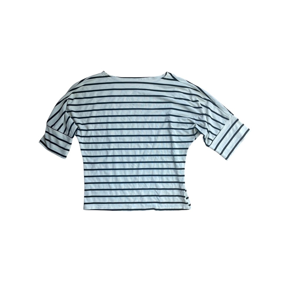 SHEIN Women Medium Black White Striped Boat Neck Dolman Sleeve Workwear Top